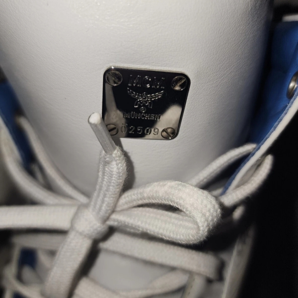 Rare MCM White High-Top Sneakers with Blue Accents Mens 12 - Picture 9 of 10